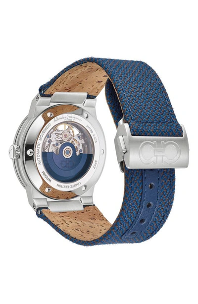 Shop Ferragamo F-80 Skeleton Limited Edition Fabric Strap Watch, 41mm In Steel Blue