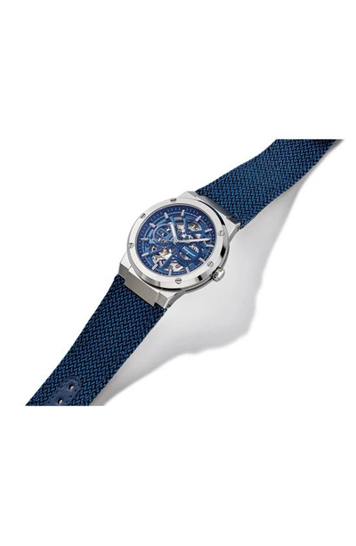 Shop Ferragamo F-80 Skeleton Limited Edition Fabric Strap Watch, 41mm In Steel Blue
