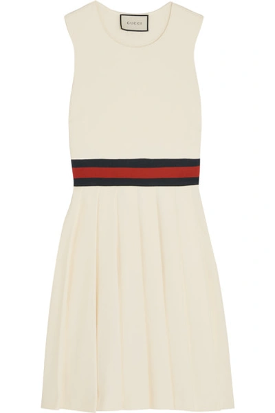 Gucci Jersey-trimmed Pleated Twill Mini Dress In Ivory