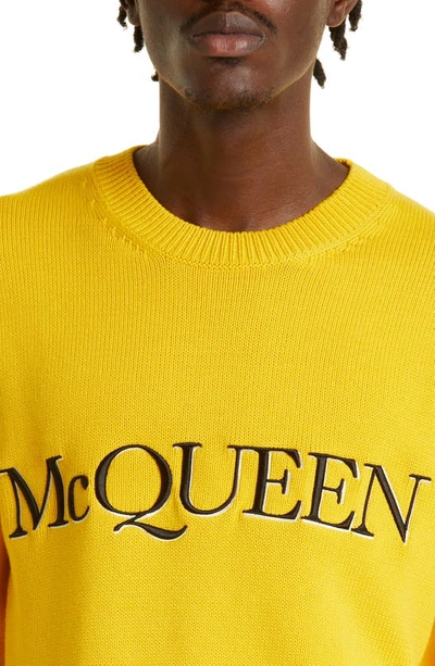 Shop Alexander Mcqueen Embroidered Mcqueen Logo Sweater In Pop Yellow/ Black/ White