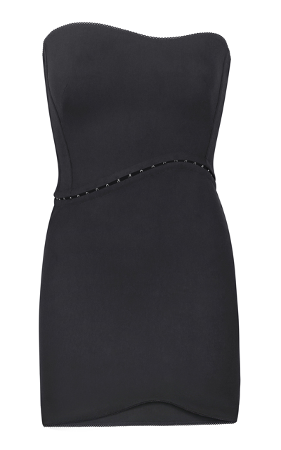 Shop Anna October Wave Asymmetric Crepe Mini Dress In Black