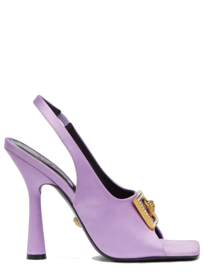 Shop Versace Lilac Medusa Crystal Sandals In Purple