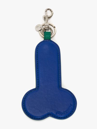 Shop Jw Anderson Leather Penis Keyring In Blue