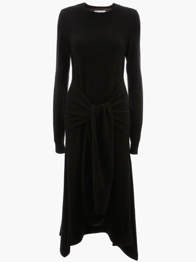 Shop Jw Anderson Waist Tie A-line Long Sleeve Dress In Black