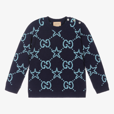 Shop Gucci Boys Blue Gg Wool Sweater