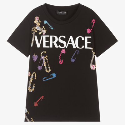 Shop Versace Teen Girls Black Logo T-shirt