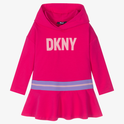 Shop Dkny Girls Pink Hooded Logo Dress
