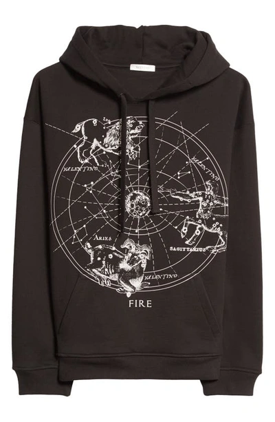 Shop Valentino Zodiac Map Cotton Hoodie In Black