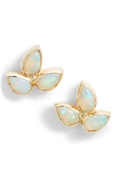 Shop Anzie Bouquet Fleur De Lis Stud Earrings In Australian Opal