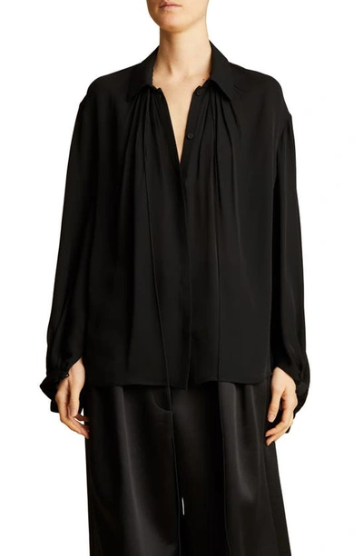 Shop Khaite Frances Silk Georgette Button-up Shirt In Black