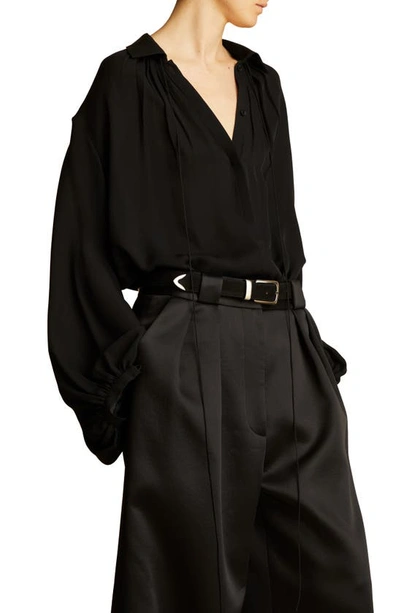 Shop Khaite Frances Silk Georgette Button-up Shirt In Black