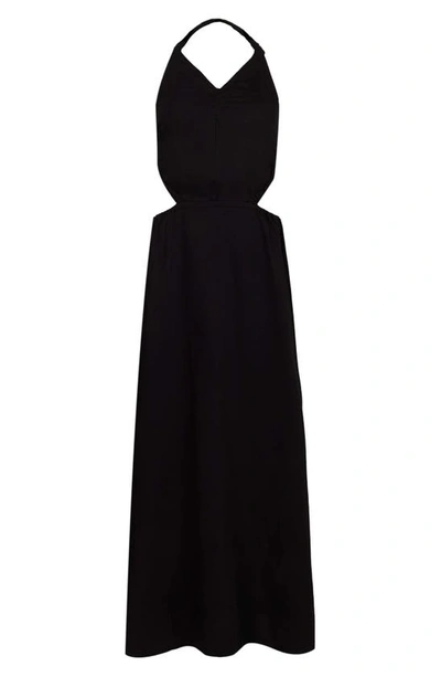 Shop Allsaints Ludo Linen & Cotton Halter Dress In Black