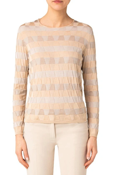 Shop Akris Trapezoid Jacquard Silk Sweater In Cardboard Craft Ecru