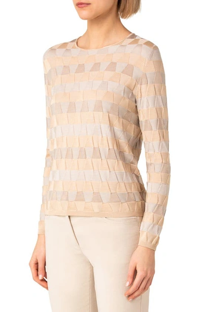 Shop Akris Trapezoid Jacquard Silk Sweater In Cardboard Craft Ecru