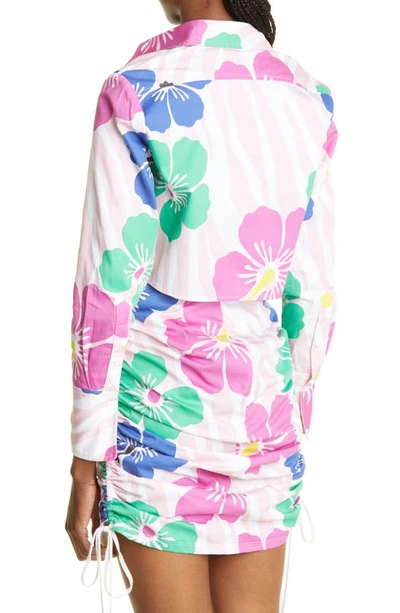 Shop Sammy B Tati Floral Print Crop Cotton Button-up Shirt In Pink