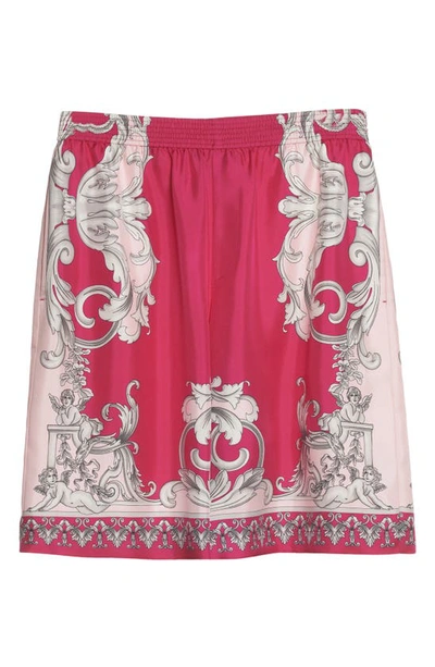 Shop Versace Baroque Print Silk Shorts In Fuxia/ English Rose