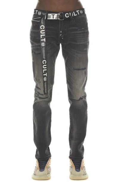 Shop Cult Of Individuality Rocker Belted Slim Straight Leg Jeans In Castor