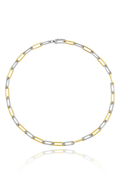 Crislu Two-tone Cubic Zirconia Paperclip Chain Necklace In Platinum & Gold