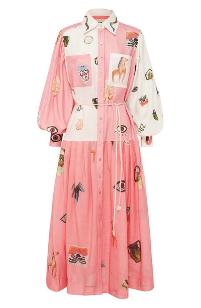 Shop Alemais Cleo Patchwork Long Sleeve Shirtdress In Pink