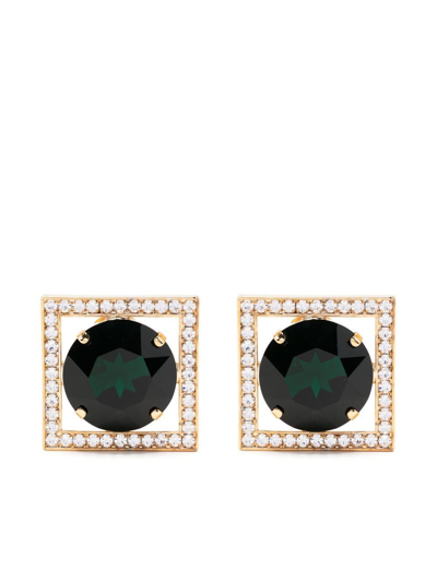 Shop Alessandra Rich Squared Earrings With Crystals In Metallic
