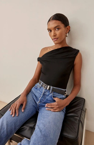 Reformation Cello Cowl-neck Stretch-woven Top In Black