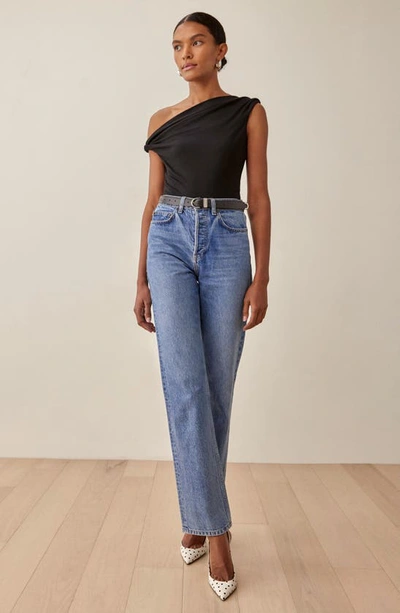 Reformation Cello Cowl-neck Stretch-woven Top In Black