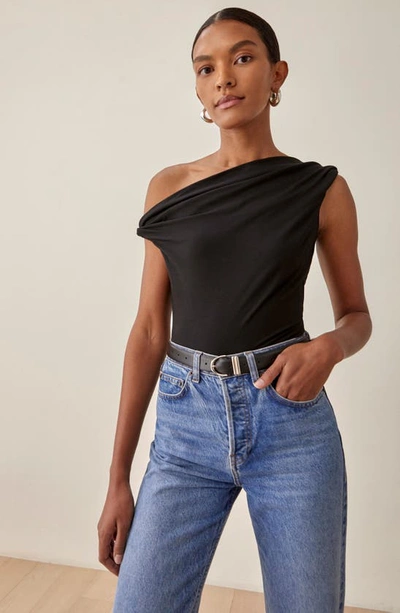 Shop Reformation Cello One-shoulder Knit Top In Black