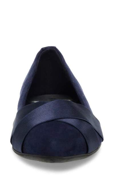 Shop Anne Klein Oalise Pointed Toe Flat In Dark Navy/ Dark Navy Fabric