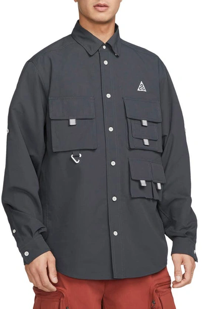 Shop Nike Acg Dri-fit Uv Devastation Trail Button-up Shirt In Dark Smoke Grey/ Iron Ore