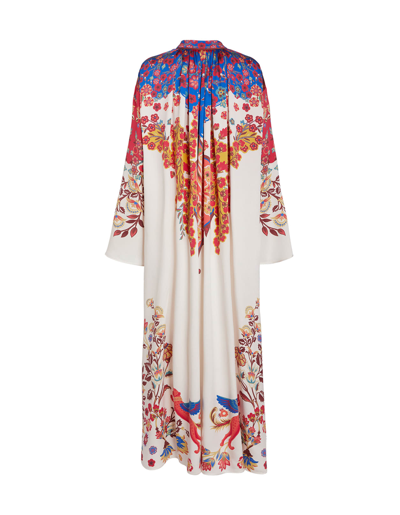 Shop Etro Long Tunic Dress In White Silk With Multicolor Print In Bianco