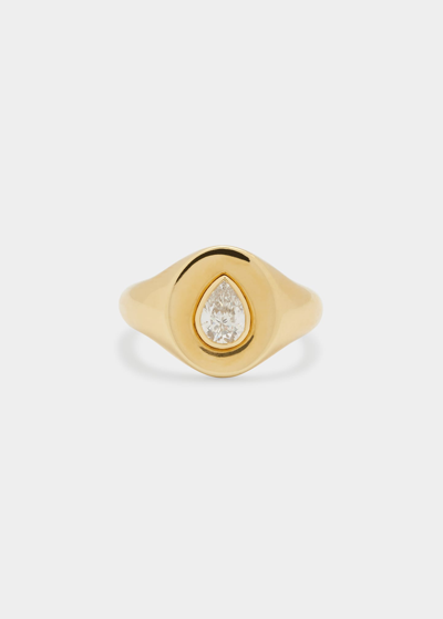 Shop Jemma Wynne Limited Edition Signet Ring With Pear-shaped Diamond In Yg