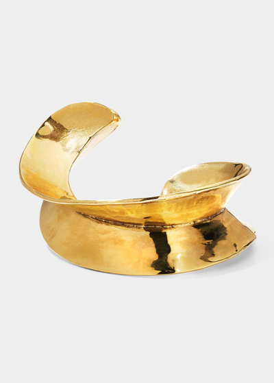 Shop Saint Laurent Sculpted Curve Cuff Bracelet In Gold