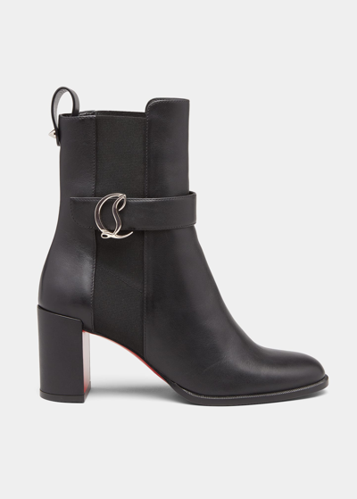 Shop Christian Louboutin Leather Buckle Red Sole Booties In Black