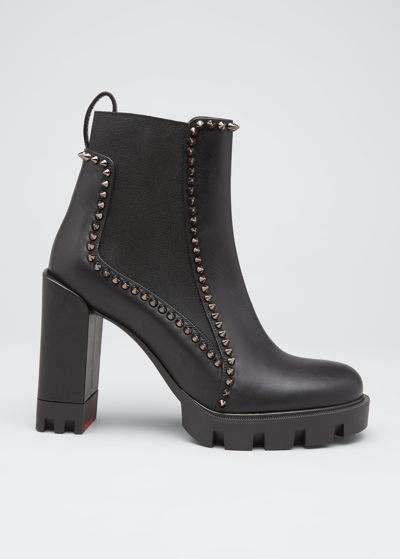 Shop Christian Louboutin Spike Leather Chelsea Red Sole Booties In Black