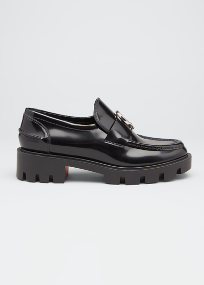Shop Christian Louboutin Patent Medallion Red Sole Loafers In Black
