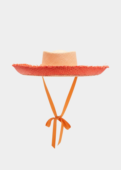 Sensi Studio Upturn Seashells Straw Beach Hat In Beige Orange