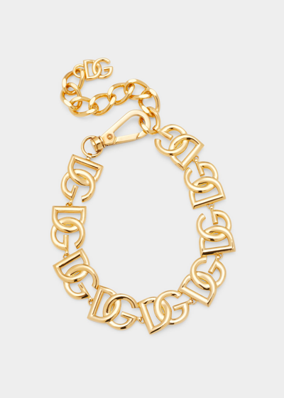 Shop Dolce & Gabbana Dg Logo Chain Necklace In Gold