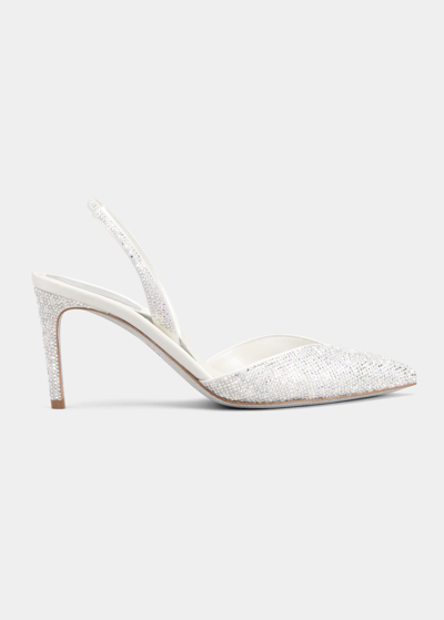 Shop René Caovilla Crystal Stiletto Slingback Pumps In Ivory Satin Brida