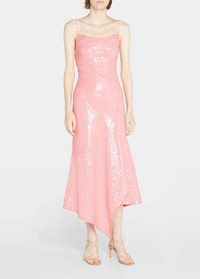 Shop Alice And Olivia Harmony Sequined Asymmetric Midi Dress In Rose
