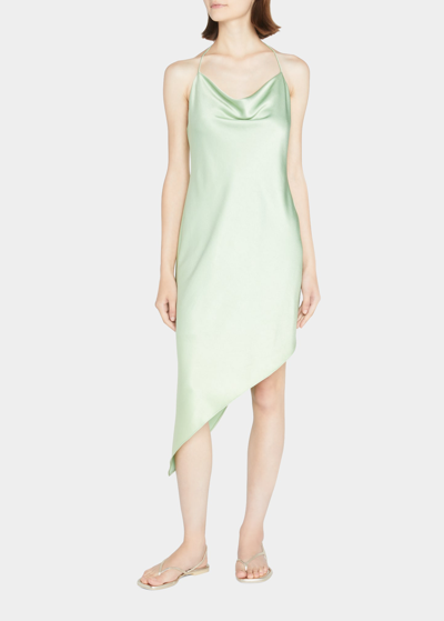 Shop Alice And Olivia Harmony Asymmetric Midi Slip Dress In Light Sage