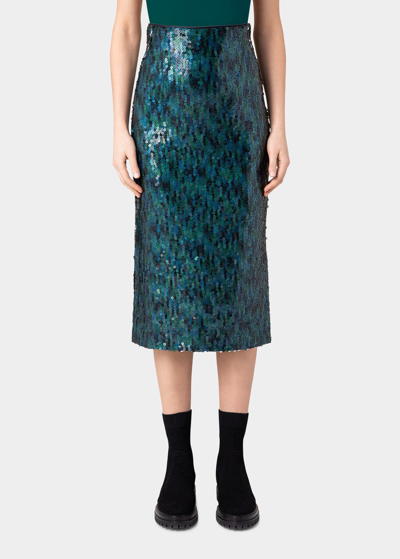 Shop Akris Sequin Knee-length Pencil Skirt In Gallus Green