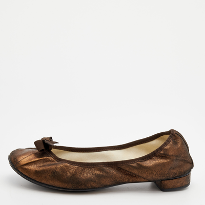 Pre-owned Repetto Metallic Bronze Suede Bow Ballet Flats Size 41