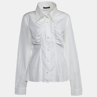 Pre-owned Dolce & Gabbana White Cotton Button Front Shirt L