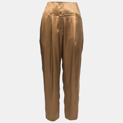 Pre-owned Givenchy Brown Silk Satin Pleated Trousers M