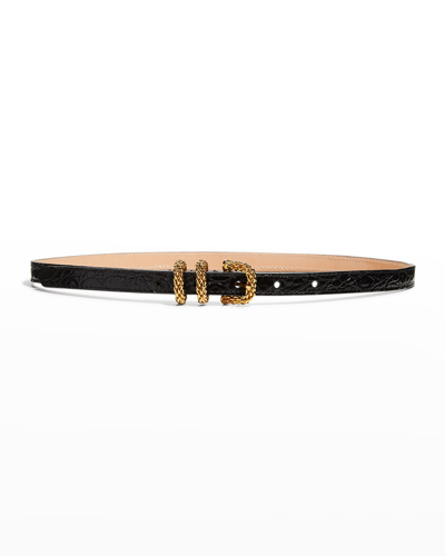 Shop By Far Kat Croc-embossed Chain Buckle Belt In Black
