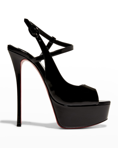Shop Christian Louboutin So Jenlove Patent Asymmetrical Red Sole Sandals In Black