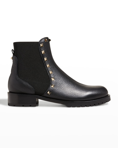 Shop Valentino Rockstud Beatle Chelsea Ankle Boots In 0no-nero