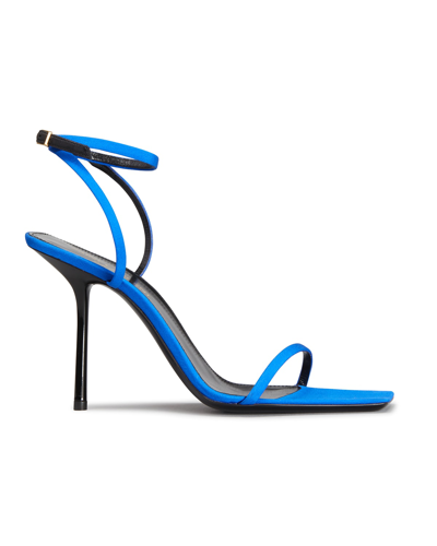 Shop Saint Laurent Baliqua Bicolor Silk Ankle-strap Sandals In Picasso Blue