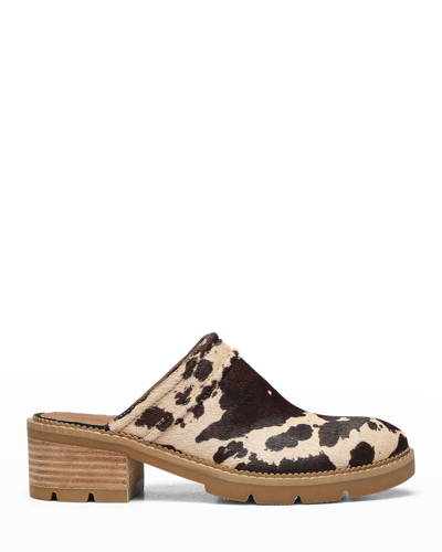 Shop Donald J Pliner Sahara Cow-print Fur Mules In Dark Brown