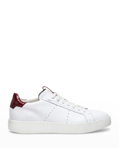 Shop Santoni Men's Part Leather Low-top Sneakers In White